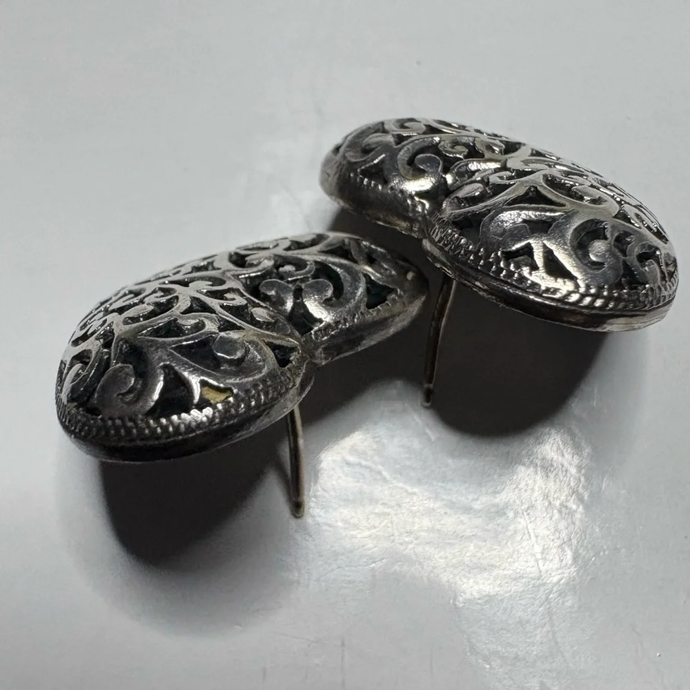 Earrings*925 Sterling Silver Filigree Heart Earrings Post Backs - Picture 6 of 7